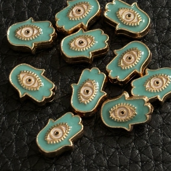New Hand Of Fatima Hamsa Evil Eye Good Luck Double Sided Pendant Charms Beads - Picture 7 of 7